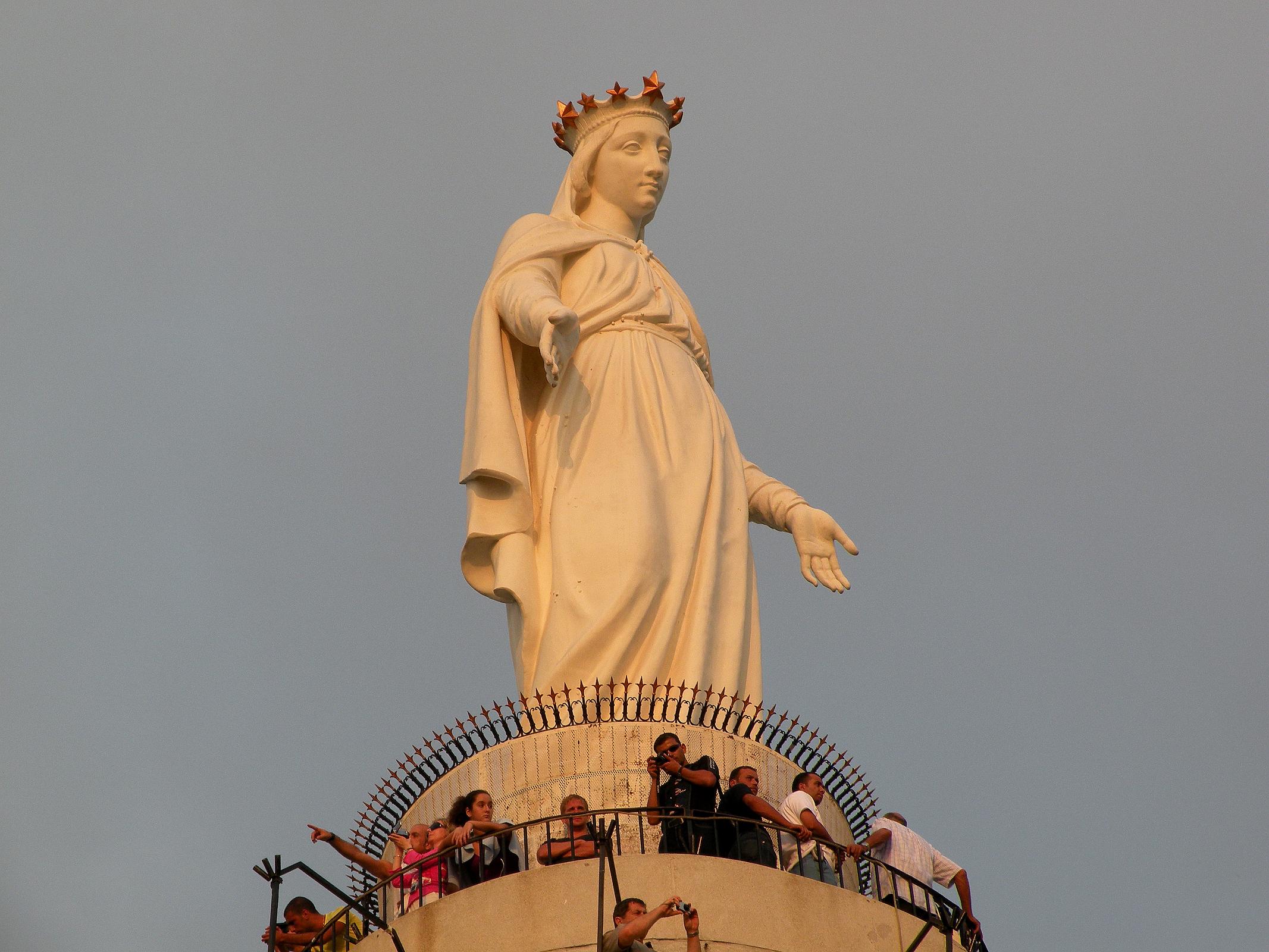 Byblos 02 Our Lady of Lebanon or Notre Dame du Liban Is A Huge 15-ton Bronze Painted White Statue of Virgin Mary With Her Arms Outstretched 